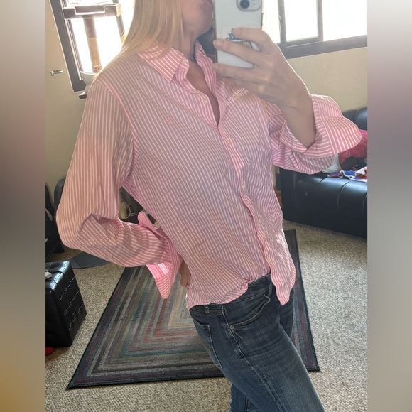 Lauren Ralph Lauren Pink Striped Button Down Shirt HLF - Picture 3 of 7